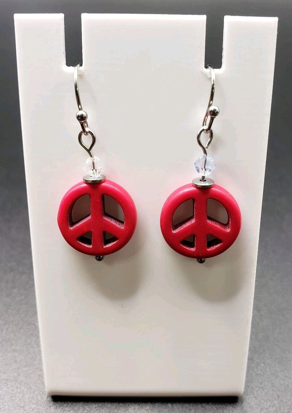 Dangle/Drop/Costume/Fashion/  Red Plastic Set of ~ Peace Signs ~ (Handcrafted)!!